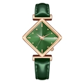 Fashionable women's quartz watch with emerald diamond-shaped dial and rose gold case - Green