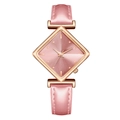 Elegant women's quartz watch with a pink diamond-shaped dial and rose gold metal case - Pink