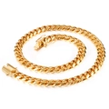Classic gold Cuban link chain necklace with a secure box clasp on a white background - Gold Necklace (KN111360-Z)