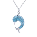 Collana con pendente a coda di delfino minimalista con zirconi blu in argento lucido - Delfino Argento Zirconia Blu