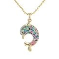 Collana con ciondolo a coda di delfino dorata con zirconi colorati e catena sottile - Delfino Oro Zirconia Multicolore