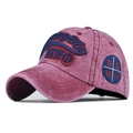 Gorra de béisbol vintage de algodón lavado con bordado 3D y efecto desgastado retro - Ajustable / Burdeos