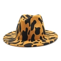 British style fedora hat with wide flat brim featuring a bold cow print pattern - M (56-58cm) / Khaki
