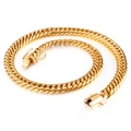 Men's bold stainless steel Cuban chain necklace with gold finish and box clasp - Gold Necklace (KN111384-Z)