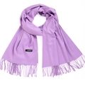 Solid purple cashmere scarf for men and women featuring elegant tassel ends and soft texture - Light Purple