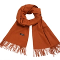 Caramel brown solid color cashmere scarf with fringe tassels on white background - Light Coffee