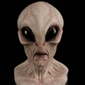 Realistic latex grey alien mask with detailed skin texture and black eyes for Halloween - Pale White Alien