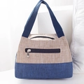 Tragbare Lunchtasche aus beige-dunkelblauem Oxford-Stoff mit Front-Reißverschluss - Khaki