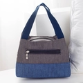 Isolierte Lunchtasche für Damen in Blau-Grau mit praktischem Reißverschlussfach vorne - Braun
