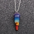 Chakra gemstone cone necklace with seven colored stones on silver metal chain - 7 Chakra Cone