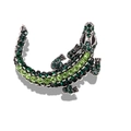 Exaggerated crocodile brooch with green rhinestones and silver metal scale texture - Green