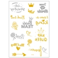 Metallische Gold und Silber Team Bride Tattoos mit Kronen- und Herz-Motiven - Krone und Blumen Brautjungfer Team (VT418)