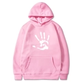 Bright pink fleece hoodie for men with white handprint and heart graphic print - S / Pink