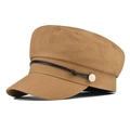 Nahaufnahme der Khaki-Schirmmütze mit schwarzer Kordel und goldener Knopfverzierung - M(56-58cm) / Karamell