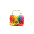 Mini sac bandoulière gelée arc-en-ciel matelassé en silicone avec anse perles - Perle Dégradé Arc-en-ciel