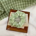 Korean style green floral organza hair scrunchie with white daisy prints and elastic band - Green Floral