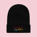 Black knit beanie with colorful MADE IN THE 90'S embroidery on a pink background - M (56-58cm) / Black