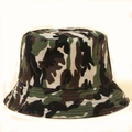 Close-up of durable canvas bucket hat featuring a classic jungle camouflage pattern print - M(56-58cm) / Camouflage Green