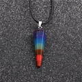 Ethnic geometric pendant necklace with hexagonal rainbow chakra stones on a black cord - NSN0059 Hexagonal Cone Multi-color 2 Pendant