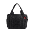 Quilted black nylon diaper bag for women featuring dual handles and red logo tag - Small / Black