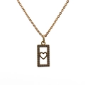 Detail of gold necklace with rectangular pendant featuring CZ stones and heart cutout - Gold Rectangle Frame Heart O-Chain