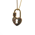 Ciondolo lucchetto a cuore dorato con zirconi multicolore micro-intarsiati - Oro Lucchetto a Cuore Zircone Colorato Catena a Scatola