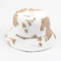 Cappello bucket invernale in peluche con motivo a mucca marrone e tesa larga - Regolabile / Cachi