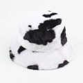 Cappello bucket invernale in peluche maculato, berretto pescatore caldo in finta pelliccia - Regolabile / Nero
