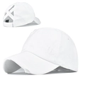 Detalle de gorra blanca desgastada con diseño de bandas elásticas cruzadas para coleta - Ajustable / Blanco