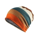 Winter striped fleece-lined beanie in orange, brown, and teal with thick gray velvet lining - Orange Stripe (Fleece Lined)