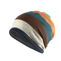 Striped knit beanie hat with blue, grey, and brown winter thermal fleece lining - Blue Stripe (Fleece Lined)