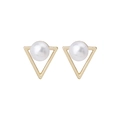 Minimalist gold triangle pearl earrings with geometric frame for women fashion - Gold