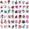 Waterproof temporary tattoo stickers featuring colorful rose and butterfly floral designs - 50 Sheets Flower Set