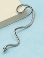 Polished silver snake-shaped cuff earring with textured black stone inlay - Silver Scaled Snake Ear Cuff