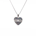 Collar MOM de plata con colgante de corazón y circonitas de colores en cadena box - Cadena De Caja De Corazón MOM1 / Plateado