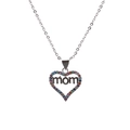 Silver MOM heart necklace with colorful zircon pavé stones on white background - MOM2 Color Heart O-Chain / Silver