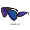 Lunettes de soleil noires surdimensionnées avec verres latéraux miroir bleu C7 - Monture Noire Verres Miroir Bleu