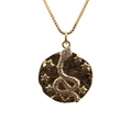 Gold snake and stars necklace with micro-paved zircons on a textured round pendant - 0188 Snake Style 8 Box Chain Gold