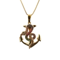 Golden anchor and snake necklace with colorful zircon stones on white background - 0193 Snake Style 13 Box Chain Gold