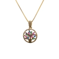 Golden Tree of Life necklace with colorful marquise stones and micro-pave crystals - Model 0080 Tree of Life-Gold-Box Chain