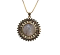 Gold Virgin Mary sunburst pendant necklace with colorful zircon stones and box chain - Style 0198 Goddess 6 Box Chain
