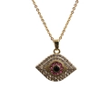 Collana con pendente a occhio del diavolo dorata con zirconi bianchi e rosso rubino - 0011-Malocchio Micro Pave / Oro / Catena a O