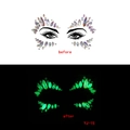 Glow-in-the-dark face jewels comparison showing holographic effect and neon green glow - YJ-15