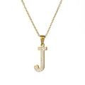 18k gold plated stainless steel necklace featuring a crystal paved letter J pendant - Letter J / Gold