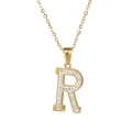 18k gold plated stainless steel necklace featuring a crystal-studded letter R pendant - Letter R / Gold