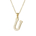 18k gold plated stainless steel necklace featuring a crystal paved letter U pendant - Letter U / Gold
