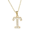 Glinsterende 18k vergulde roestvrijstalen ketting met letter T hanger en zirkonia - Letter T / Goud