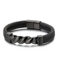 Bracciale da uomo in pelle nera intrecciata con design in acciaio ritorto e chiusura - Taglia predefinita / Stile Nero (KB136094-KFC)