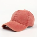 Detail of washed cotton baseball cap fabric texture and ventilation holes in brick red - Adjustable / Orange
