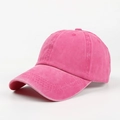 Close-up of rose pink washed cotton baseball cap showing vintage texture and stitching - Adjustable / Rose Red